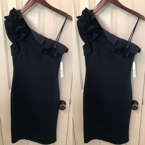 Navy blue one shoulder scuba dress